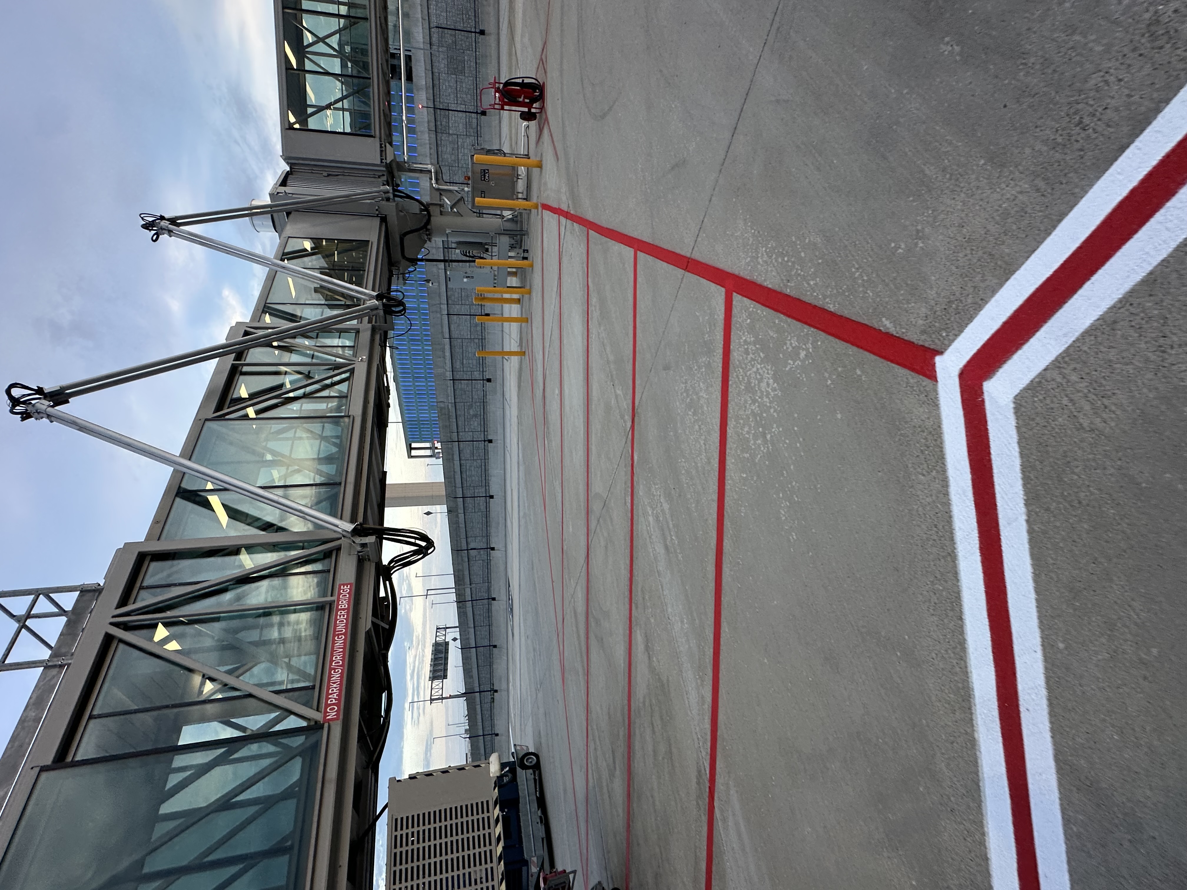 Fresh red and white terminal safety boundaries